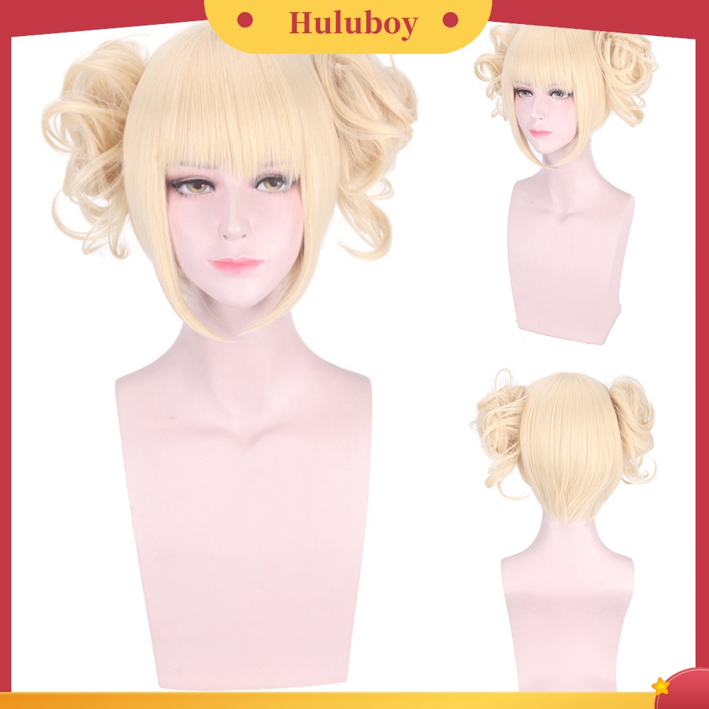 Wig Rambut Sintetis Model Pendek Dengan 2 Buns Poni Untuk Wanita