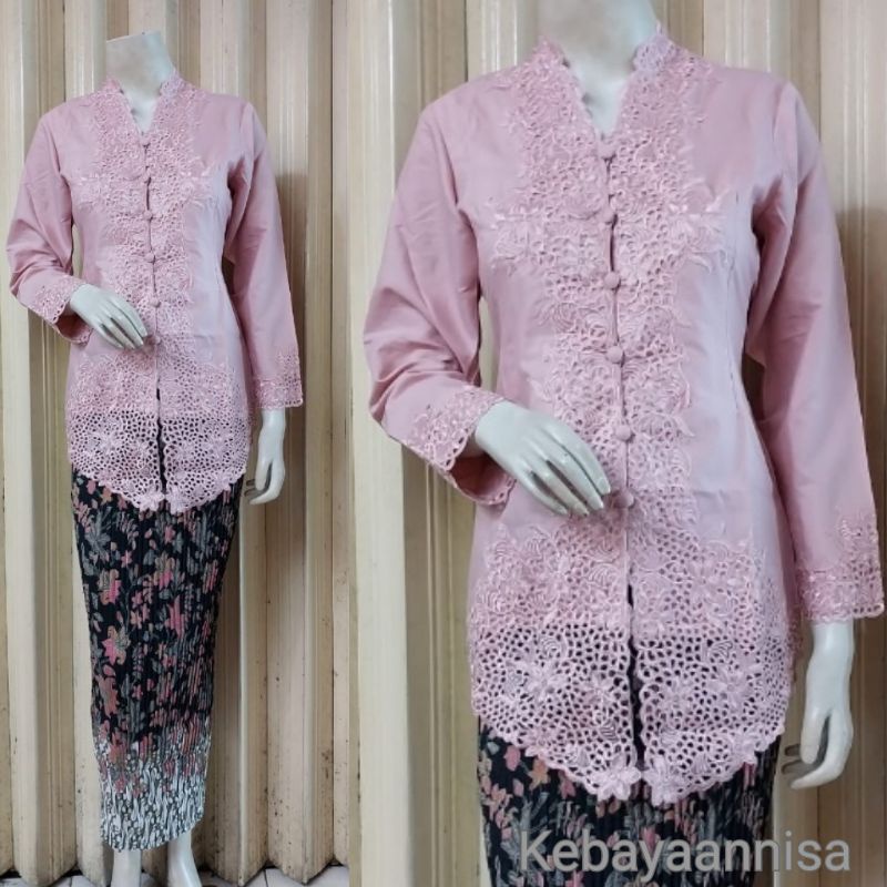 STELAN KEBAYA BORDIR ENCIM/BAJU KEBAYA BORDIR LENGAN PANJANG/SET KEBAYA ROK PLISKET PANJANG/STELAN K