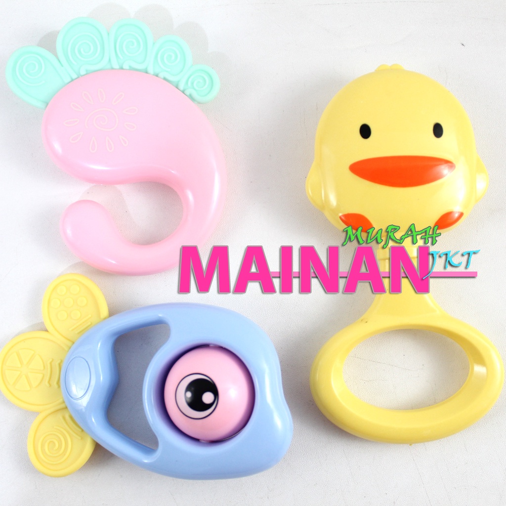 MAINANKEI MAINAN ANAK MURAH BABY RATTLES PR17658 MAINAN KRINCING TEETHER BAYI BENTUK BEBEK IKAN EDUKASI ANAK BAYI