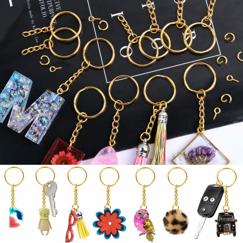 50pcs Ring Gantungan Kunci Emas 25 mm Keychain Gepeng Pipih Ring Gantungan Kunci Untuk Kerajinan Tangan DIY