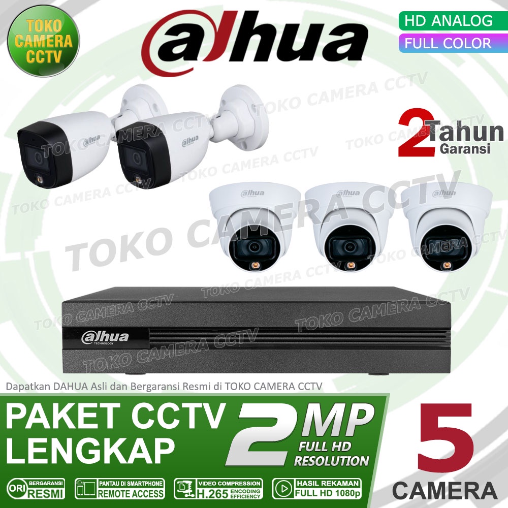 PAKET CCTV DAHUA 2MP FULL COLOR 8 CHANNEL 5 KAMERA