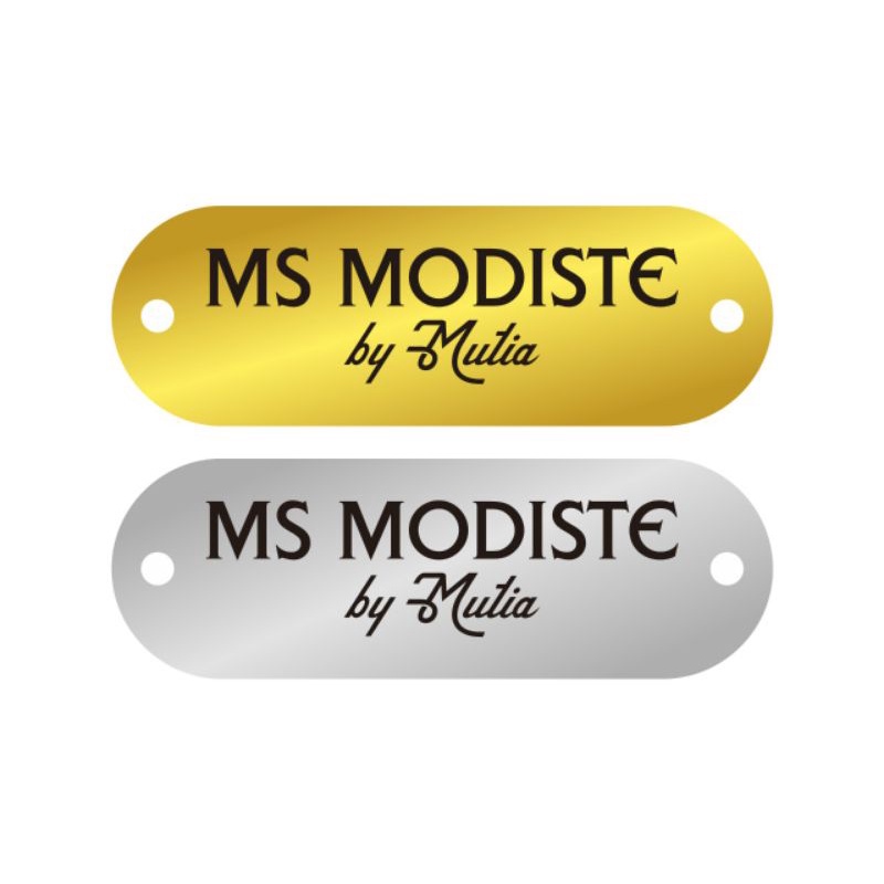 

label akrilik MS MODISTE gold dan silver ukuran 1*3 tulisan hitam 200 pcs