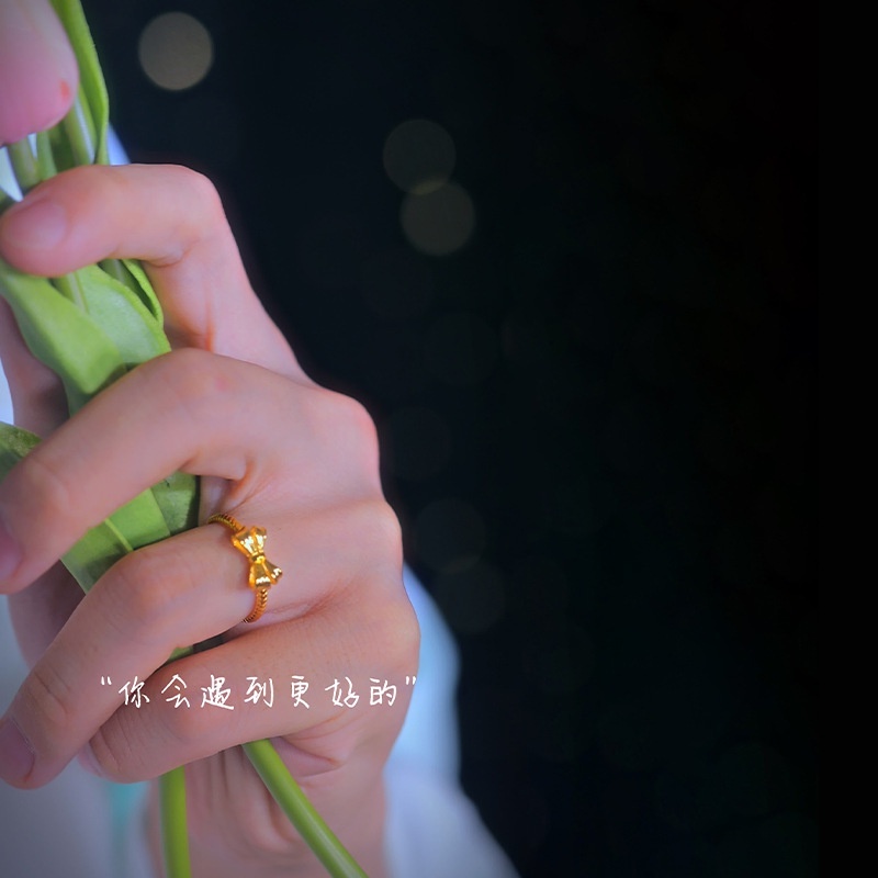 Goldkingdom Perhiasan Fashion Emas Asli Kadar 375 Bangkok Aksesoris Ready Stock Segar Dan Manis Busur Cincin Perempuan Lucu Kupu-Kupu Adjustable