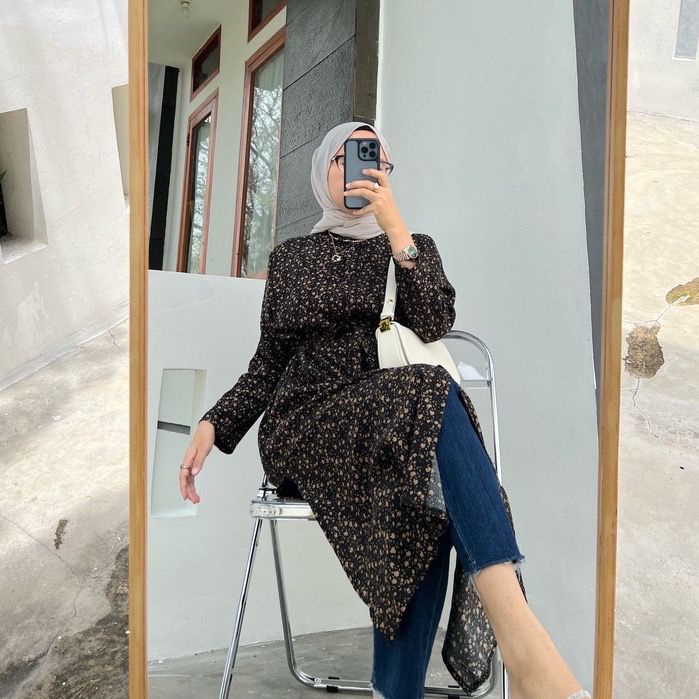 BEFAST - ZFS FASHION DRESS MELANI / DELILA SHAKILA SLIT DRESS / LongDress Kekinian Wanita Remaja / Pakaian Casual Wanita / Outfit Hangout Wanita / Dress Lengan Panjang / Trendy / Dress Maxy Motif Flower / Fashion Wanita Muslimah