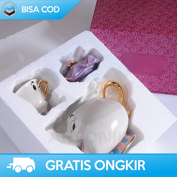 SET TEKO CANGKIR KERAMIK DESAIN MEWAH ELEGAN TEAPOT UNIK BERKUALITAS