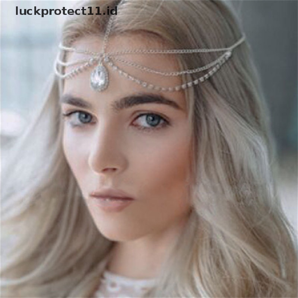 /Fashion Hot// Fashion// Kristal Dahi Kalung Wanita Kristal Rumbai Rambut Rantai Tiara Rambut Tetes Air.