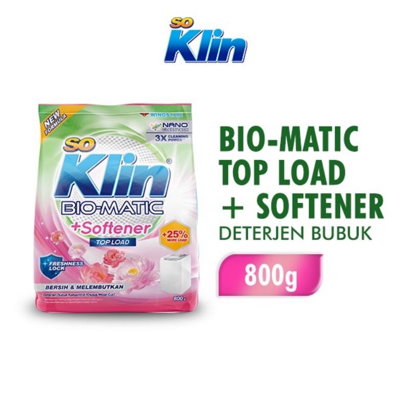 So Klin Bio Matic 800gr (Mesin Cuci bukaan depan/atas, Top Load/ Upload