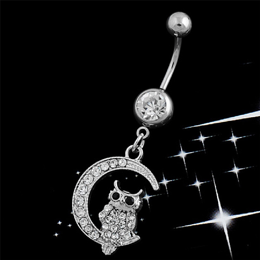 /Fashion Hot// Fashion// Elegan Putih Bulan Owl Liontin Pusar Wanita Pusar Pusar Cincin Perhiasan.