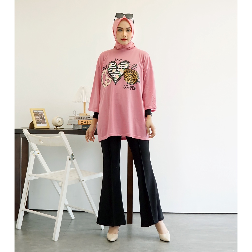 GR ATASAN OVERSIZE KAOS BASIC VIRAL PEACE LOVE COFFEE SR660