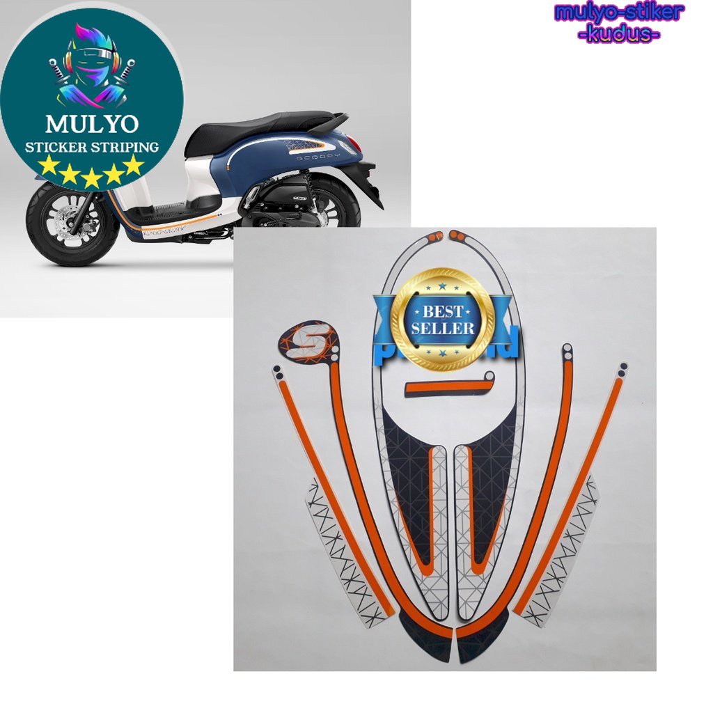 STRIPING STICKER LIS LES POLET motor honda scoopy fashion 2022 2023 Matte Blue