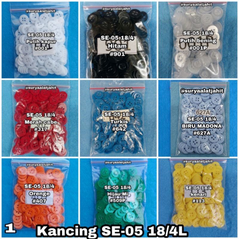 kancing kemeja SE05-18/4L/1.1cm @1gros =rp.6.800/144pcs