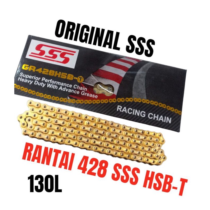 RANTAI MOTOR GOLD/EMAS 428 HSBT MEREK SSS PANJANG 130L ORIGINAL PRODUK SSS VIXION CBR 150 TIGER NINJ