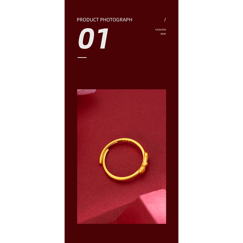 Goldkingdom Perhiasan Fashion Emas Asli Kadar 375 Bangkok Aksesoris Ready Stock Wanita Kupu-Kupu Cincin Pengurangan Usia Lucu Mini Ring Gold Adjustable