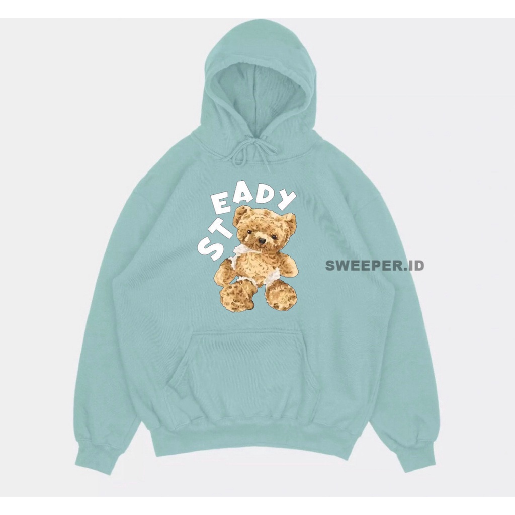 SWEATER HOODIE STEADY BEAR SABLON PRINTING BAHAN FLEECE