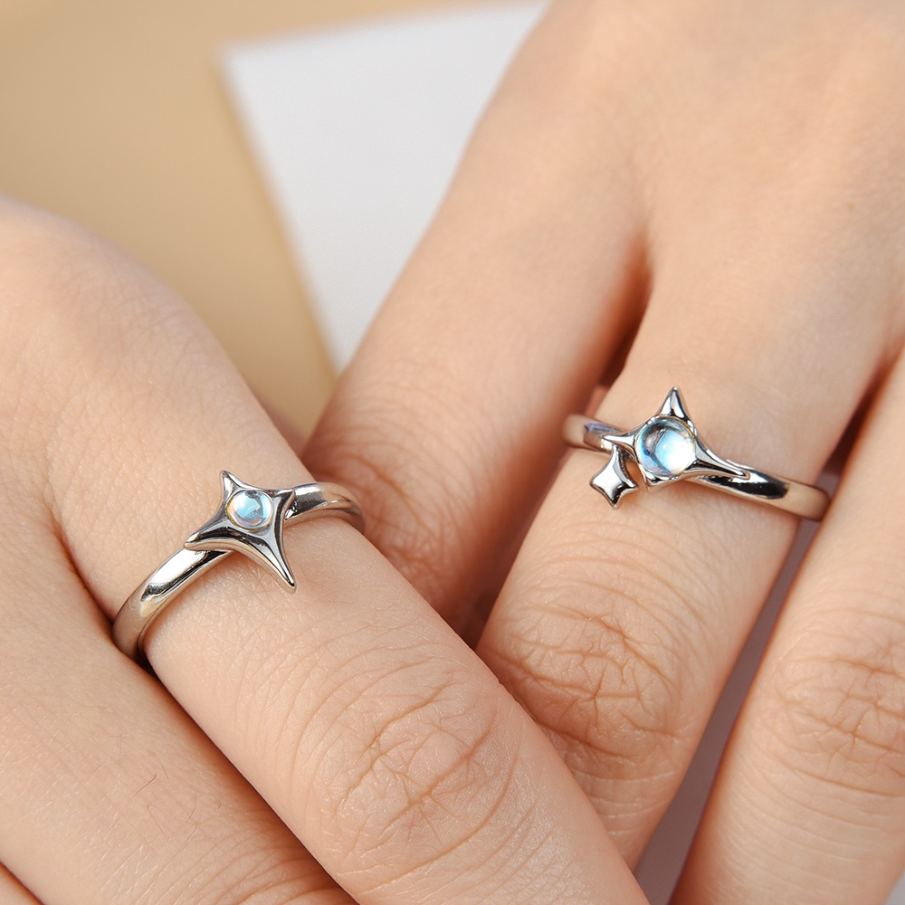 Geometris Moonstone Couple Rings Fashion Perhiasan Bintang Tidak Teratur Jari Cincin Adjustable Terbuka Alami Batu Opal Pesta Rings Elegan Indah Hadiah Pria Wanita