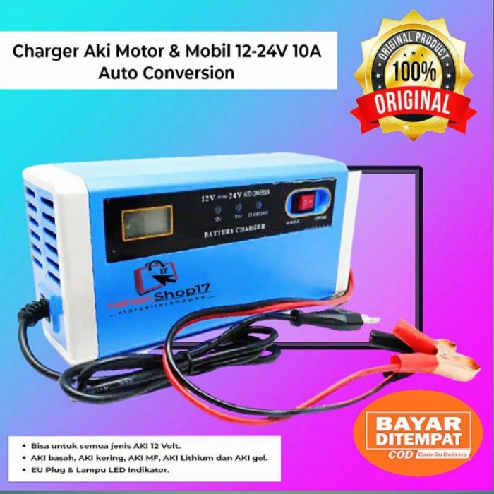 CHARGER AKI MOBIL MOTOR PORTABLE 12-24 10A / CHARGER AKI CAS INTELLIGE