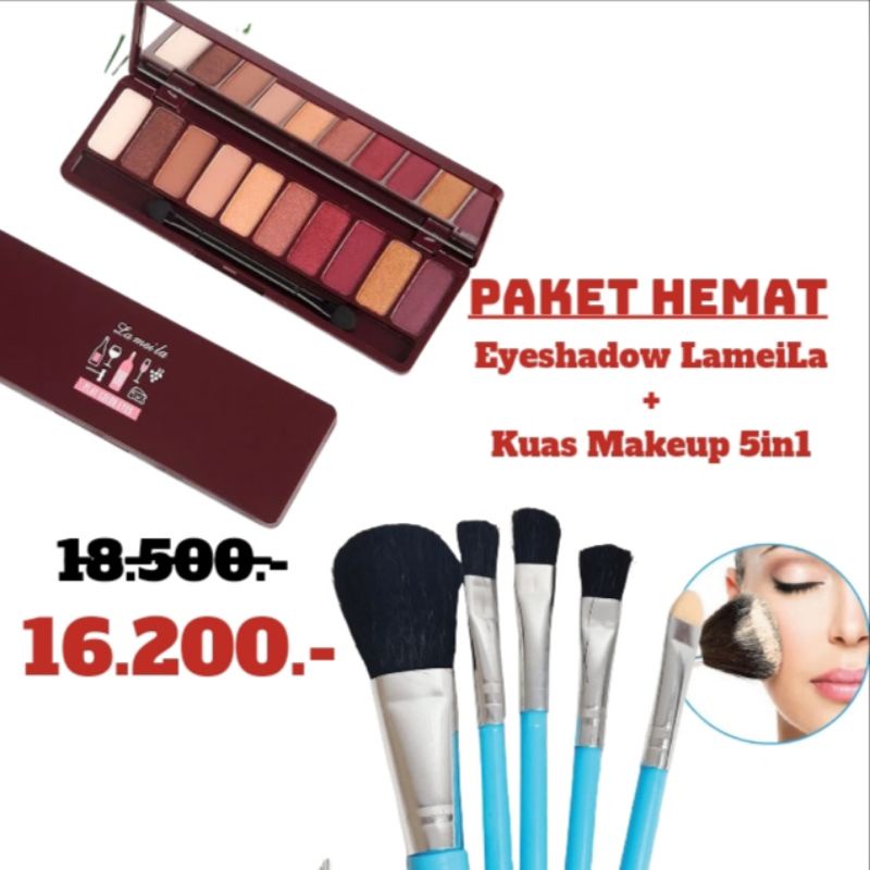 PAKET HEMAT EYESHADOW 10 COLOR + Kuas Makeup 5in1