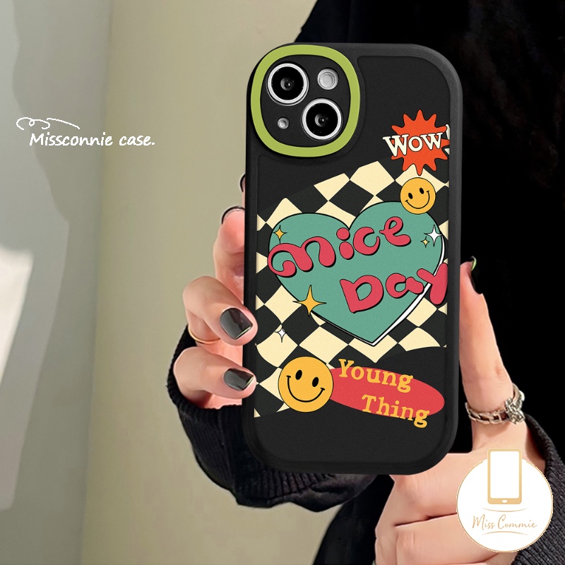 IPHONE Casing Handphone Couple Kompatibel Untuk Iphone7 8 6 6s Plus 11 Pro Max13 12 14 Pro Max14 Plus XR X XS MAX Se2020 Senyum Lucu Love Hati Papan Catur Soft TPU Back Cover