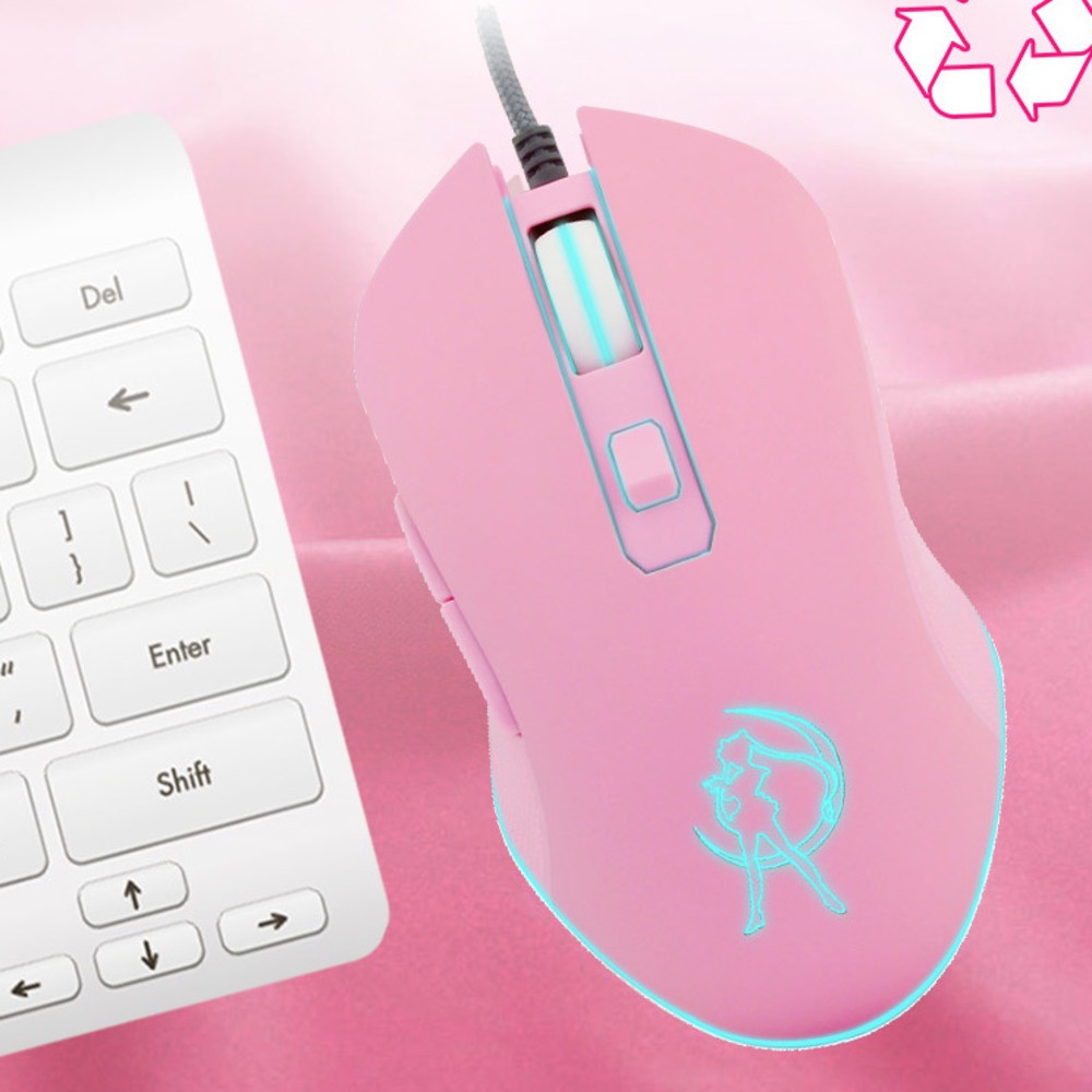 Pink Mouse Optik Sailor Yoon Gaming Komputer Wired Mouse Mute Pretty Backlit Colorful Mice DPI Adjustable 1200-1600-2400-3200 Untuk Hadiah Gadis PC Game