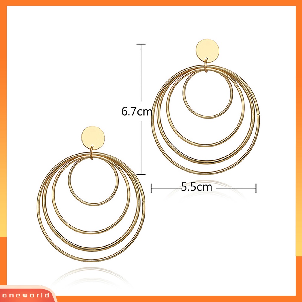 [WONE] Kawat Ear Loop Spring Geometri Multi-circle Retro Berlebihan Anting Paduan Emas Untuk Anniversary