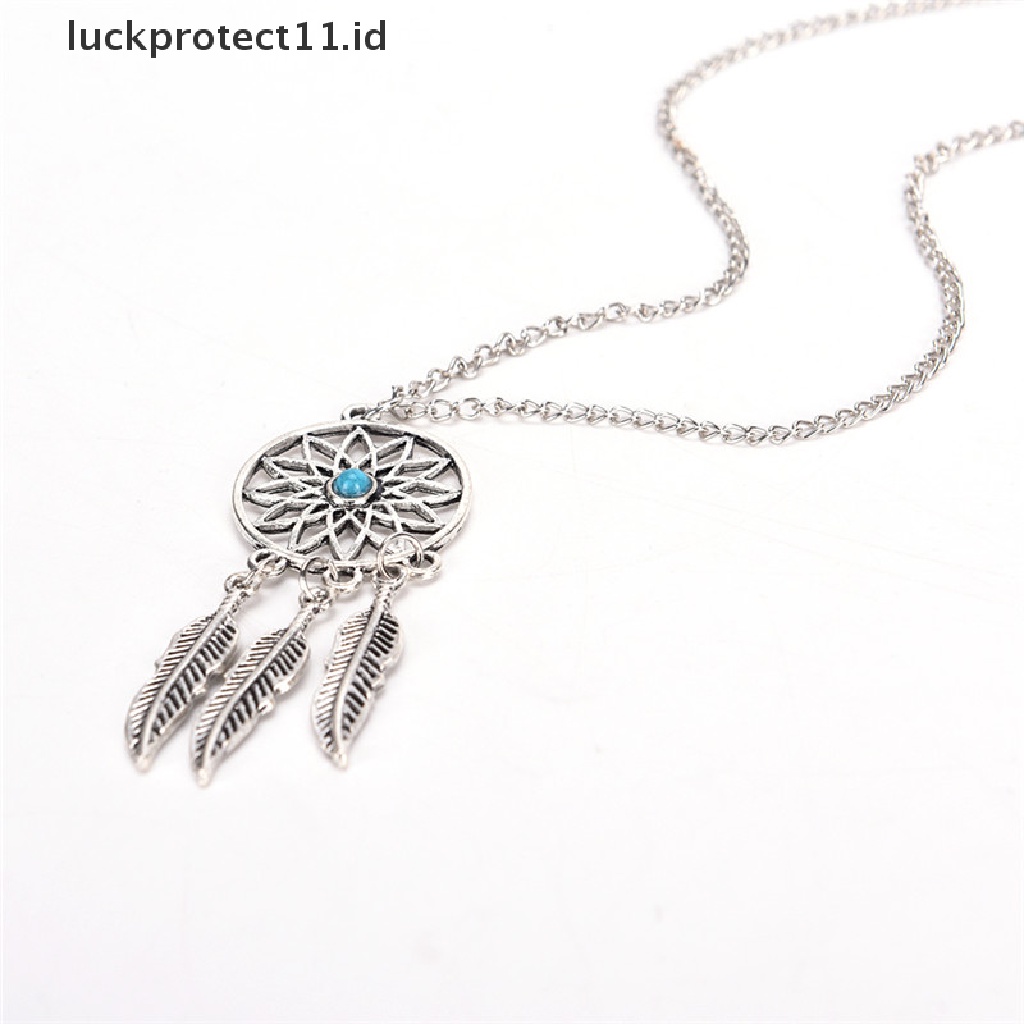 /Fashion Hot// Fashion// Bohemian Dreamcatcher Daun Bulu Liontin Kalung Anting Set Perhiasan.