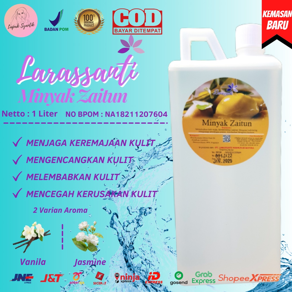 COD / LARASSANTI MINYAK PIJAT ZAITUN VANILA DAN MELATI 1 LITER / SKINCARE BPOM / MINYAK ZAITUN ASLI 