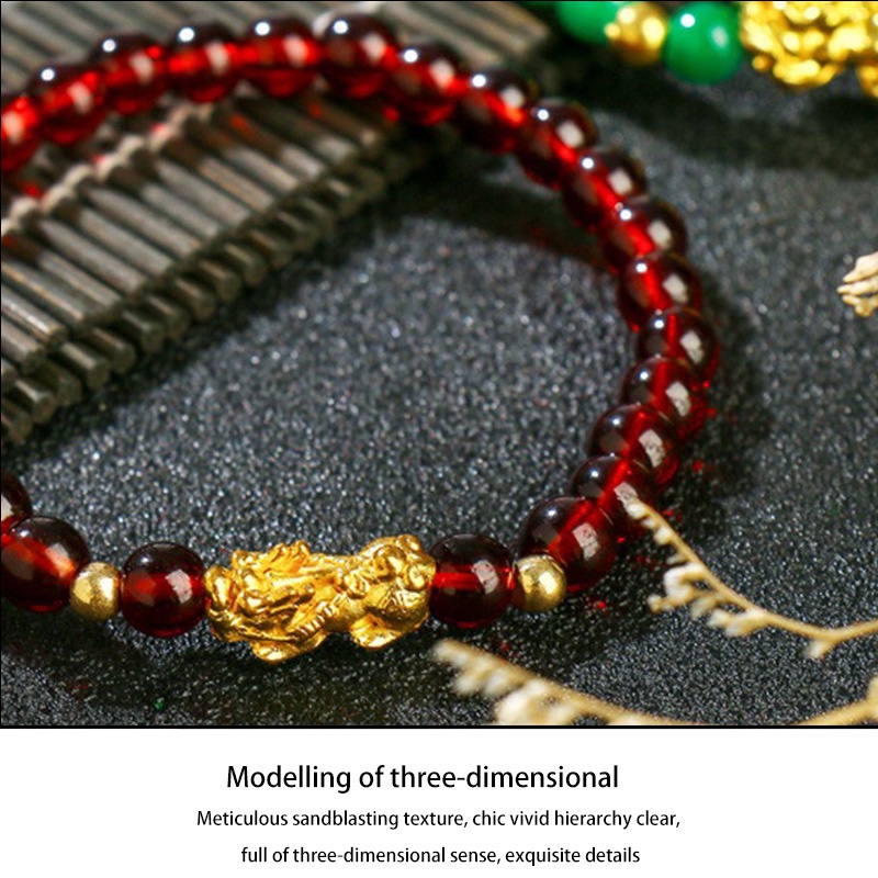 Gelang Batu Akik Manik-manik Lucky Pixiu Gelang Indah Memakai Tali Elastis Tahan Banting Manik-manik Kristal Berwarna-warni  TN