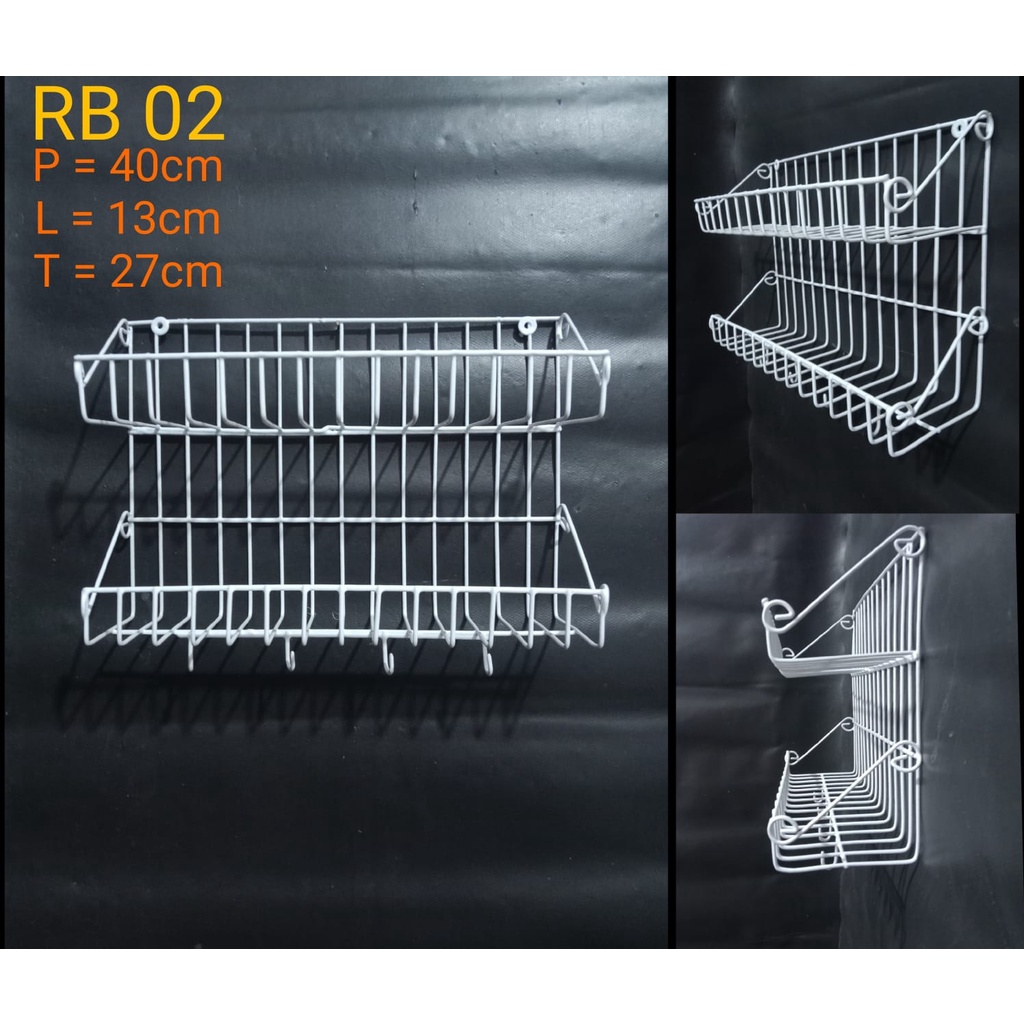 Rak gantung kawat susun 2&amp;3 putih rak tempel dinding tembok / rak bumbu / rak shampo