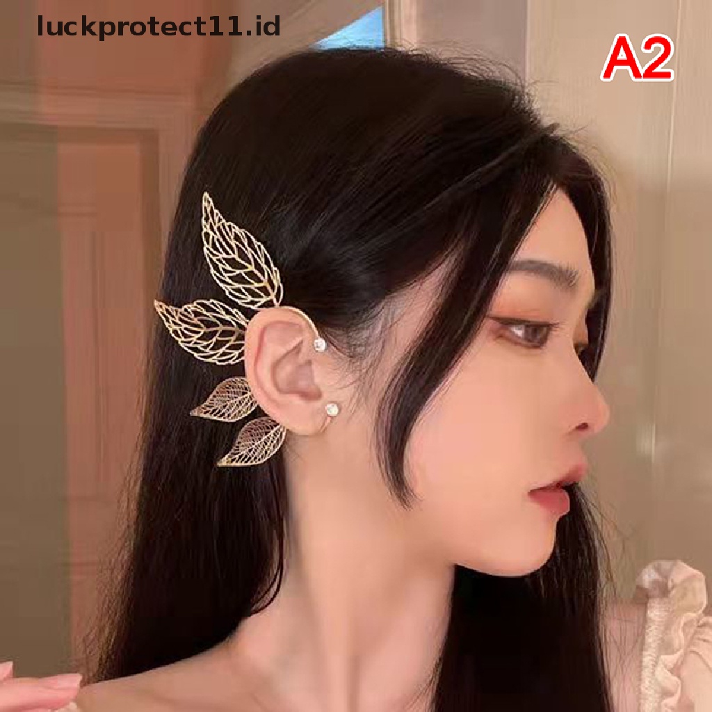 /Fashion Hot// Fashion// 1pc Chic Elf Ear Cuff Maple Leaf Berlubang Zircon Leaf Cosplay Peri Anting Klip Untuk Wanita Perempuan Pernikahan Ear Cuff Perhiasan.