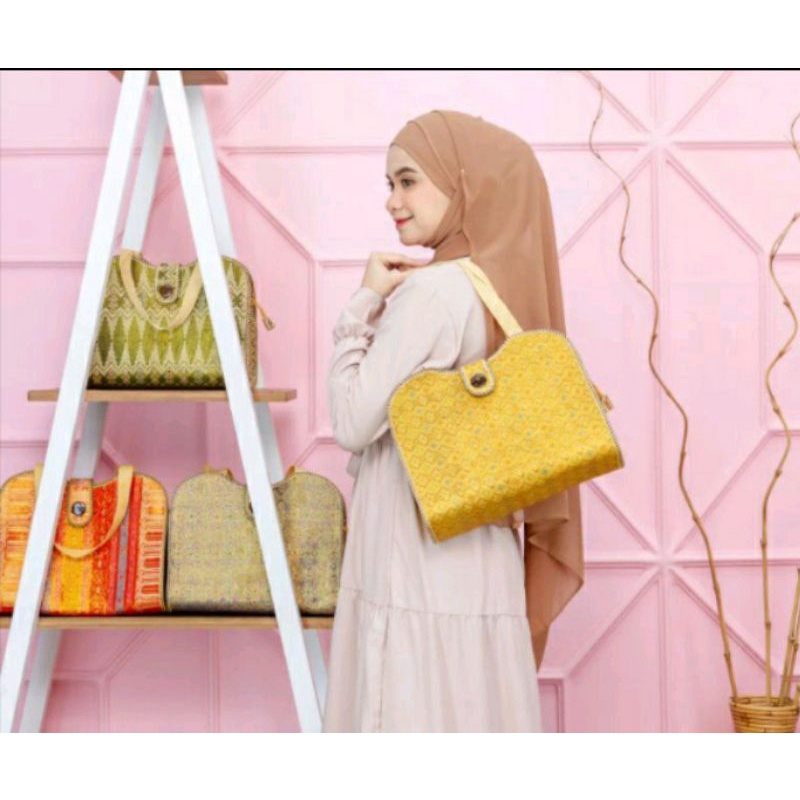 Tas kotak songket wanita tas ibu pengajian