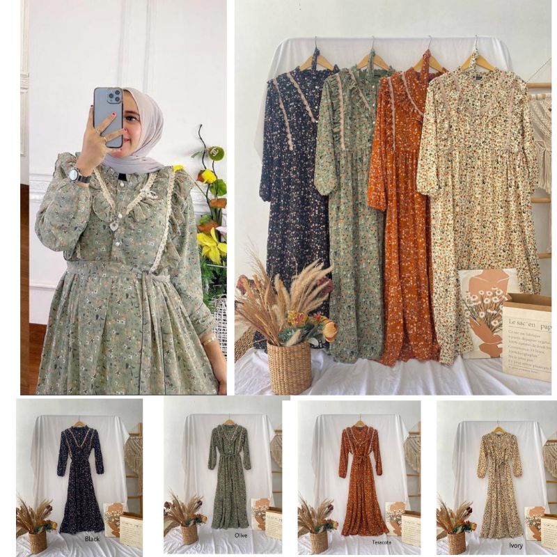 FLORAL VINTAGE AESTHETIC DRESS KEKINIAN MAXI DRESS PANJANG ALA SELEBGRAM/ DRESS VINTAGE MUSLIM PANJA