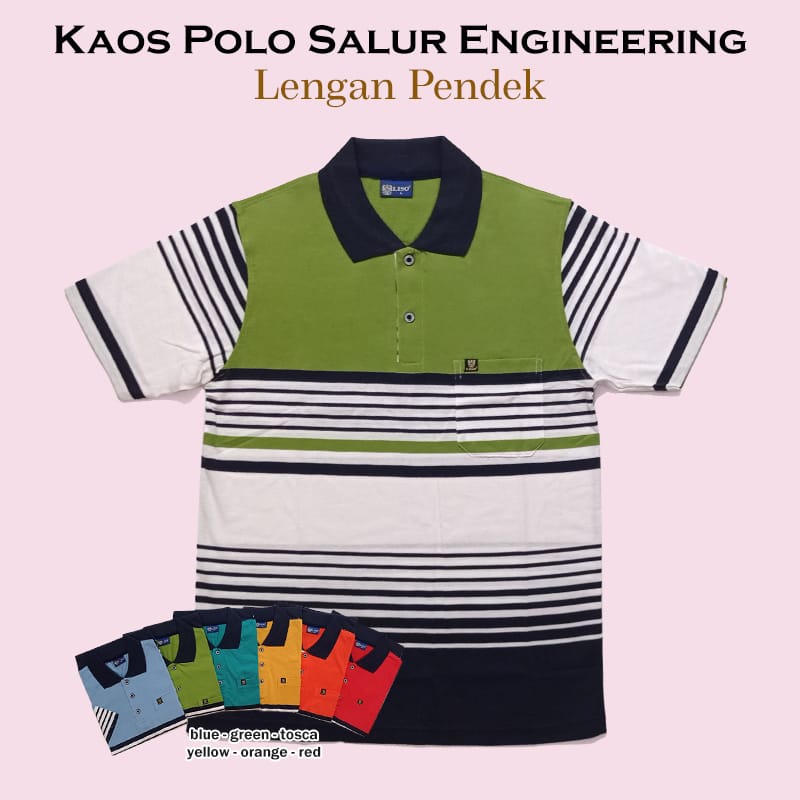 Noveli wear - Kaos kerah pria dewasa motip salur stripe saku lengan pendek 7883