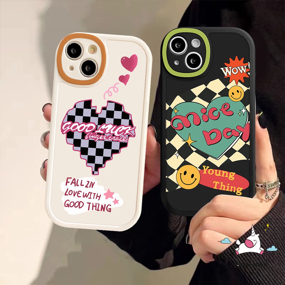 Casing Hp Kompatibel Untuk IPhone 11 Pro Max13 12 14 Pro Max7 8 6 6s Plus 14plus XR X XS MAX SE 2020papan Catur Lucu Smile Love Hati Soft TPU Back Couple Cover