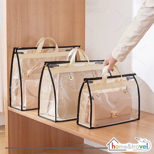 HOVELSHOP Tas Belanja Mika Tebal Trasnsparan Cover Bag Pelindung Debu Totebag Polos Simpel Multifungsi