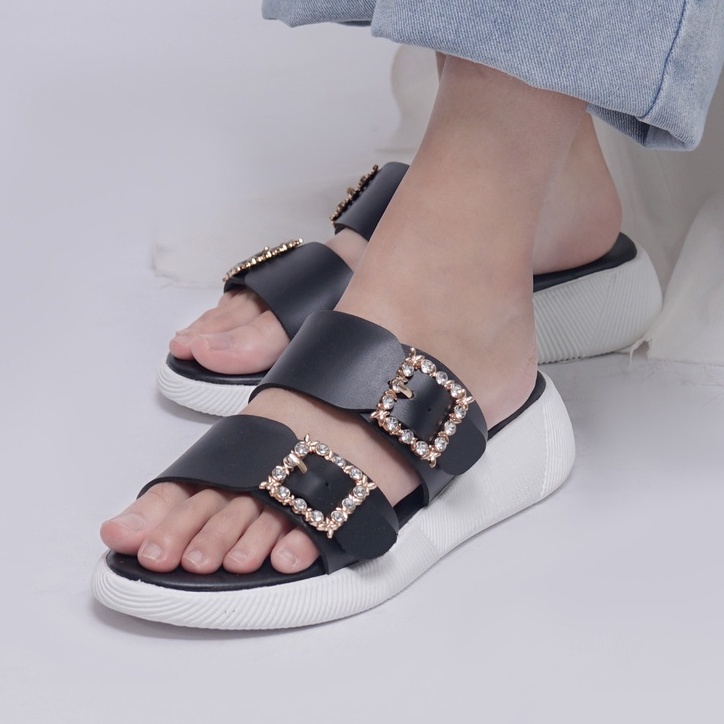 LAPEPA YUK - Dunkenstock JOA Sandal Wanita Tinggi 3cm Size 36 - 40 Selop Tidak Licin Sendal Beleza Wedges Slop Birken Dunkenstok Rumah Belezza 37 38 39 Warna Hitam Black Bellezza Kekinian Premium Terbaru Shoes Ori Original Mall Official Store