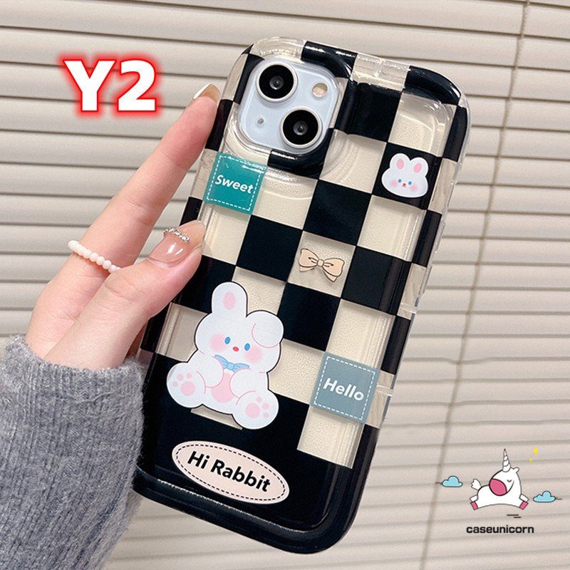 IPHONE Casing Kompatibel Untuk Iphone11 14 13 12 Pro MAX 7plus 7 8 6 6S Plus XR X XS MAX Couple Case Kotak-Kotak Beruang Lucu Kelinci Shockproof Airbag Soft TPU Lovers Phone Case