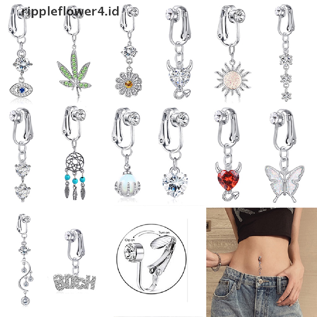 {rippleflower4.id} 1pc Cincin Pusar Palsu Fake Clip On Belly Cincin Non Pusar~