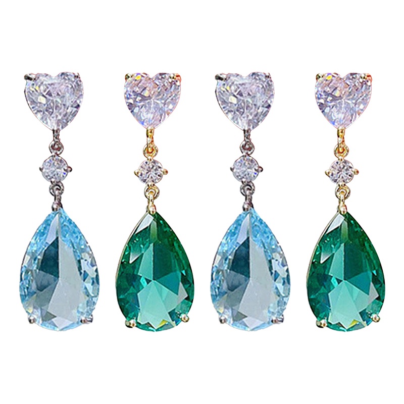 Cinta Pernikahan Eternity Earrings Untuk Wanita Biru/Hijau Pear Cubic Zirconia Drop Earrings Temperamen Perhiasan Lady Elegan