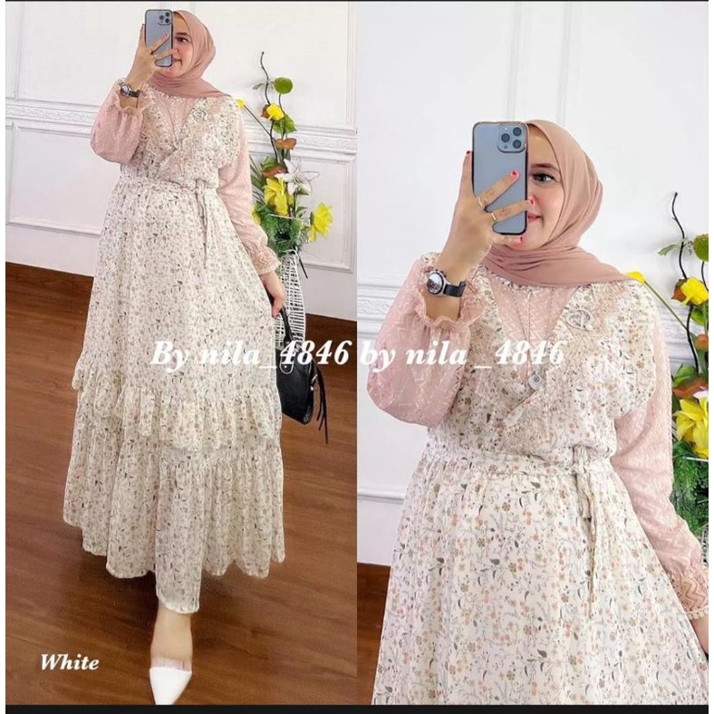 Gamis ceruty motif bunga