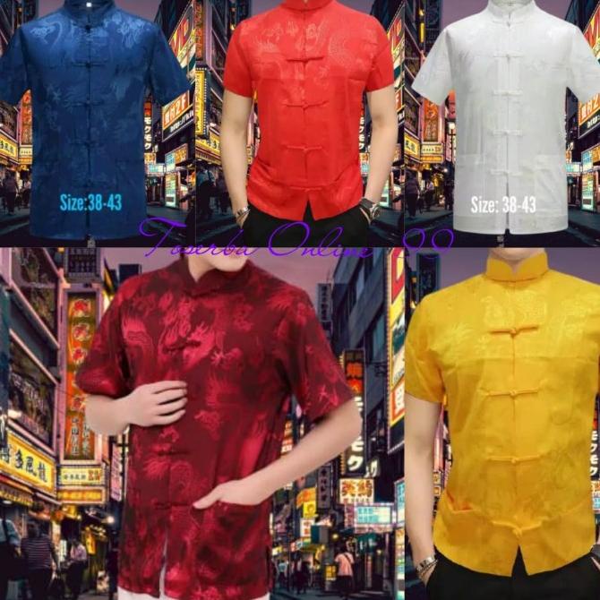 NEW YEAR SALE Cheongsam Pria Lengan Pendek Silky Import