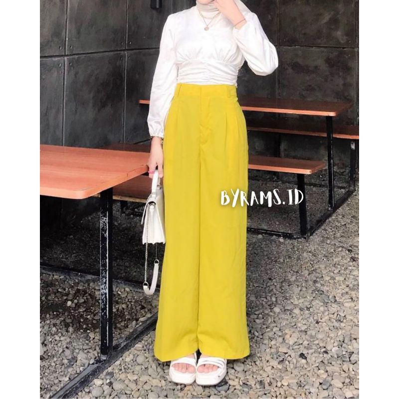 Celana Kulot Crinkle Highwaist Wanita Loose Cullote Pants