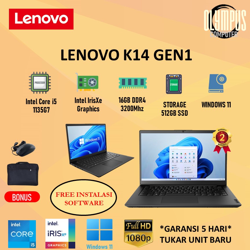 Laptop Lenovo K14 G1 I5 1135G7 16GB 512SSD W11 14INCH FHD