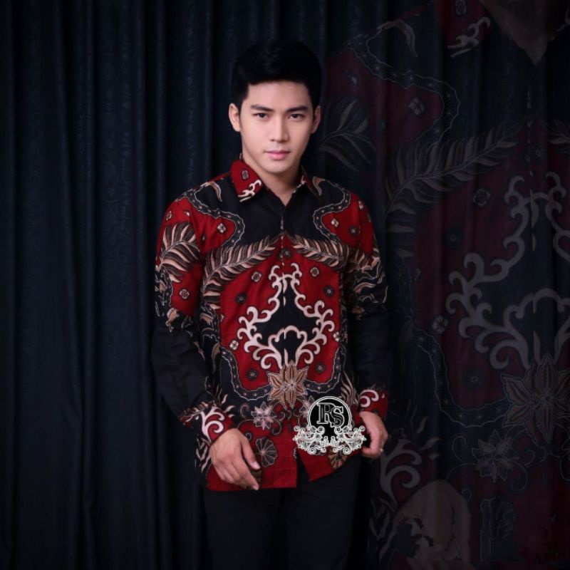 Kemeja Batik Pria Lengan Panjang BATIK HRB026 motif KERATONAN Kode 002 size M L XL XXL Reguler