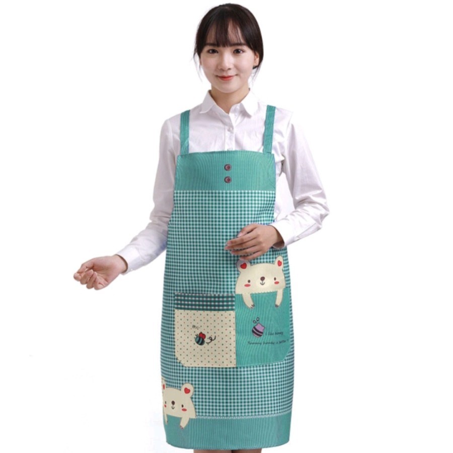 EM Apron celemek masak barista dapur motif beruang waterproof