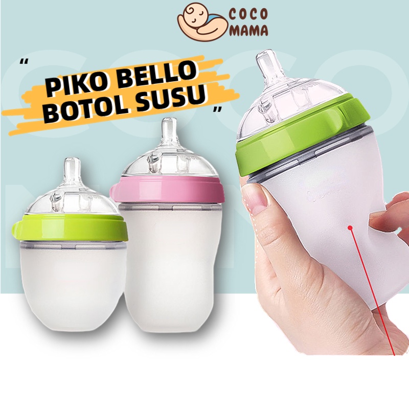 CoCo Bello Botol Silikon Bayi/Newborn Baby Bottle PIKO BELLO Premium Botol Dot Silikon 150ml / 180ml/250ml Botol Susu Bayi Wide Neck Silicone Food Grade Tahan Panas Comotomo Baby Bottle anti kolik