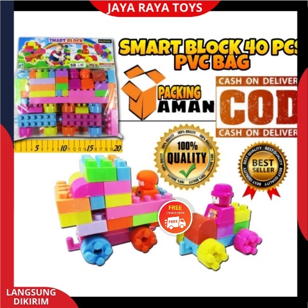 MAINAN ANAK EDUKATIF SMART BLOK BLOCK SUSUN ISI 40 PCS KEMASAN KANTONG / KADO ULANG TAHUN ANAK BERMAIN DAN BELAJAR