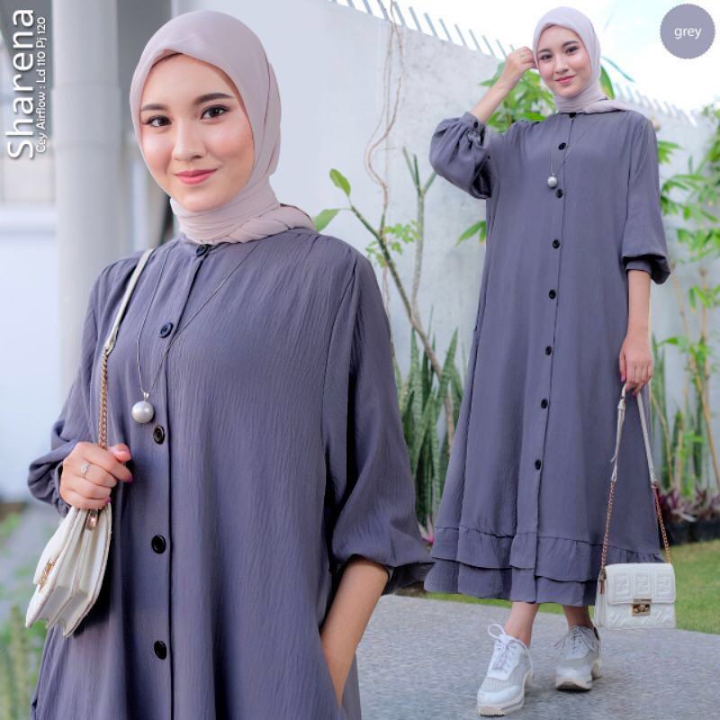 GAMIS WANITA SHARENA MIDI WD BAHAN CRINKLE AIRFLOW PREMIUM MOTIF ( BUSUI FRIENDLY ) MIDI DRESS WANITA TERBARU 2023 KEKINIAN / DRESS CRINKLE JUMBO / LONG TUNIK WANITA BUSUI / FASHION BAJU MUSLIM WANITA