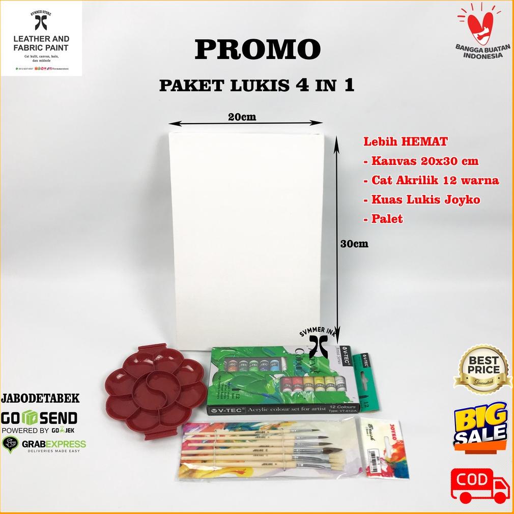 

[SALE] PAKET SEKOLAH LUKIS 4 IN 1 KANVAS 20X30 / CAT AKRILIK / PALET / KUAS SET TERMURAH - SVMMERINK TERLARISS...,,,,,