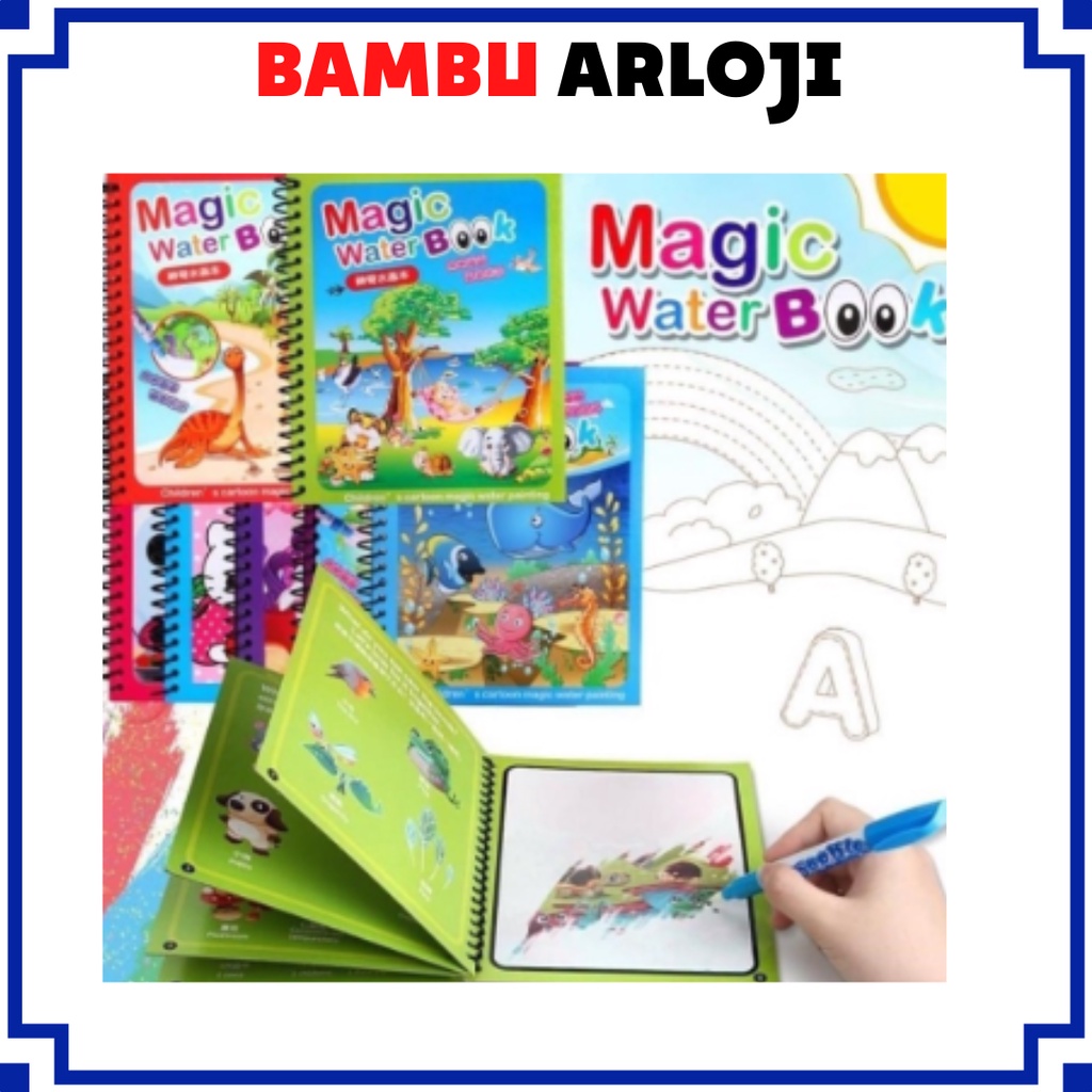 BAJ Mainan Edukasi Magic Water Book Buku Mewarnai Mainan Air Bersih Magic Water Coloring Book Invisible Ink Buku Gambar Mewarnai Anak Spidol Air SS202