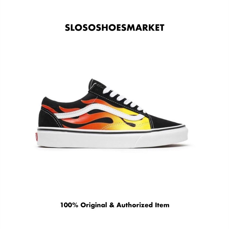 Vans Old Skool Flame Red Black True White - 100% Original / RESMI